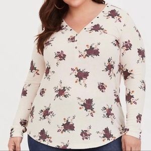 TORRID floral v neck henley long sleeve top plus size 2